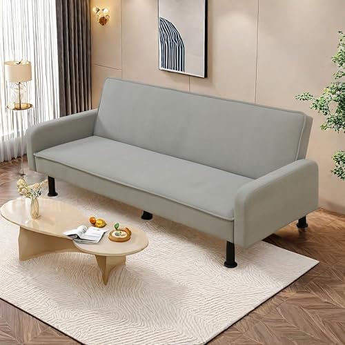 Trygoal Futon Sofa Bed, Convertible Sofa Bed with Adjustable Backrest, Sleeper Couch Bed Loveseat with Armrest for Living Room Bedroom Small Spaces, Grey, 77.5"