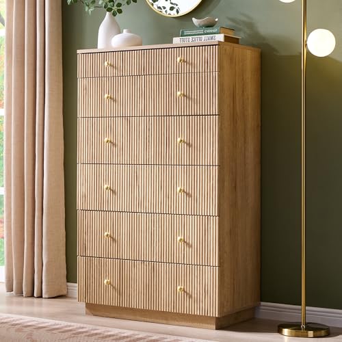 wow97e Fluted 7 Drawer Dresser for Bedroom, 48" Tall Natural 7 Drawer & Chests of Drawers, Wood Modern Chest of Drawers with Deep Storage for Bedroom, Closet Hallway, Entryway, Living Room, Natural
