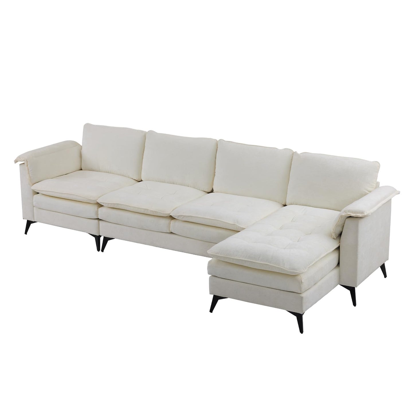 VINGLI 129” Oversized L-Shaped Cloud Sectional Sofa,Memory Foam Couch with Reversible Chaise Lounge,Comfy Couch with Double-Layer Deep Seat Cushions,Modern Sofa for Living Room,Chenille,Creamy White