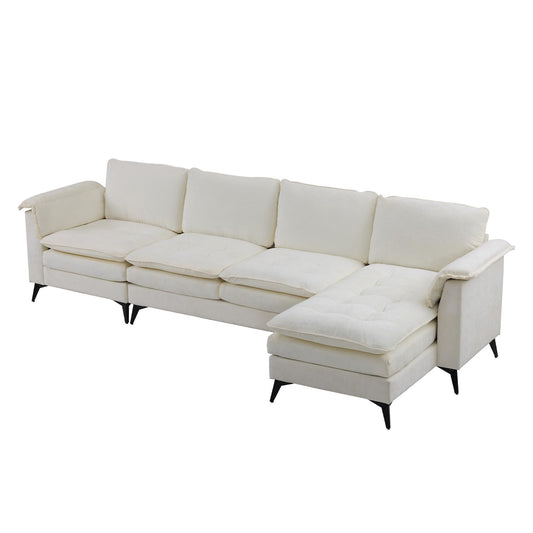 VINGLI 129” Oversized L-Shaped Cloud Sectional Sofa,Memory Foam Couch with Reversible Chaise Lounge,Comfy Couch with Double-Layer Deep Seat Cushions,Modern Sofa for Living Room,Chenille,Creamy White