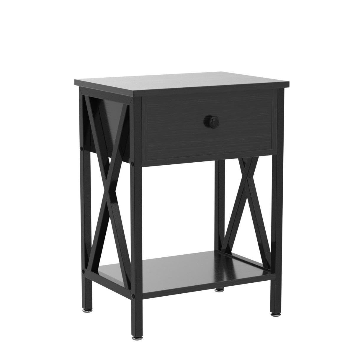VECELO Night Stands for Bedroom Rustic Nightstand Bedside End Tables with Drawer Storage, (Set of 2), Classic Black