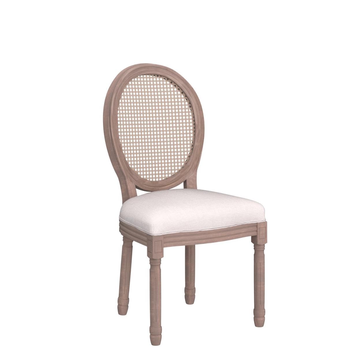 Virabit French Dining Chairs Set of 4, Rattan Farmhouse Upholstered Dining Chairs with Curved Backrest and Beautifully Carved Solid WoodFrame for Living Room, Kitchen, Restaurant