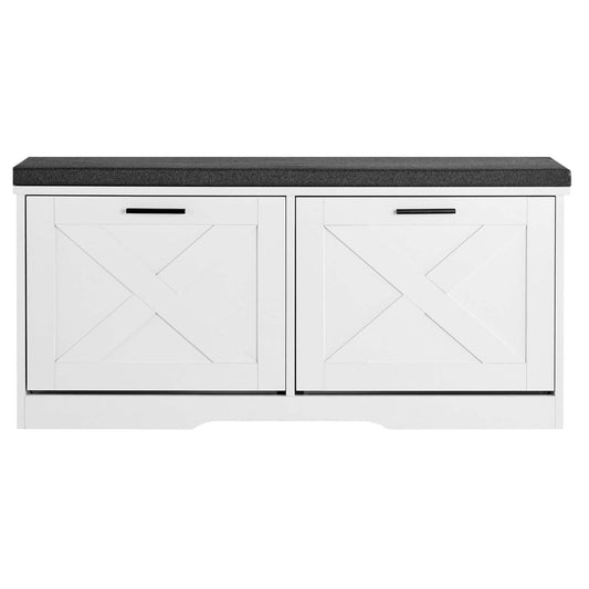 VEVOR Shoe Storage Bench with 2 Flip Drawers & Padded Cushion, Entryway Bench with Adjustable Shelves, Holds up to 440 lbs, 39.4 x 12.0 x 18.7 Inches, for Entryway, Hallway, Living Room, Bedroom