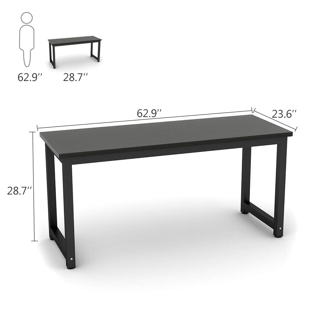 Tribesigns Modern Computer Desk, 63 inch Large Office Desk Computer Table Study Writing Desk Workstation for Home Office, Black Metal Frame