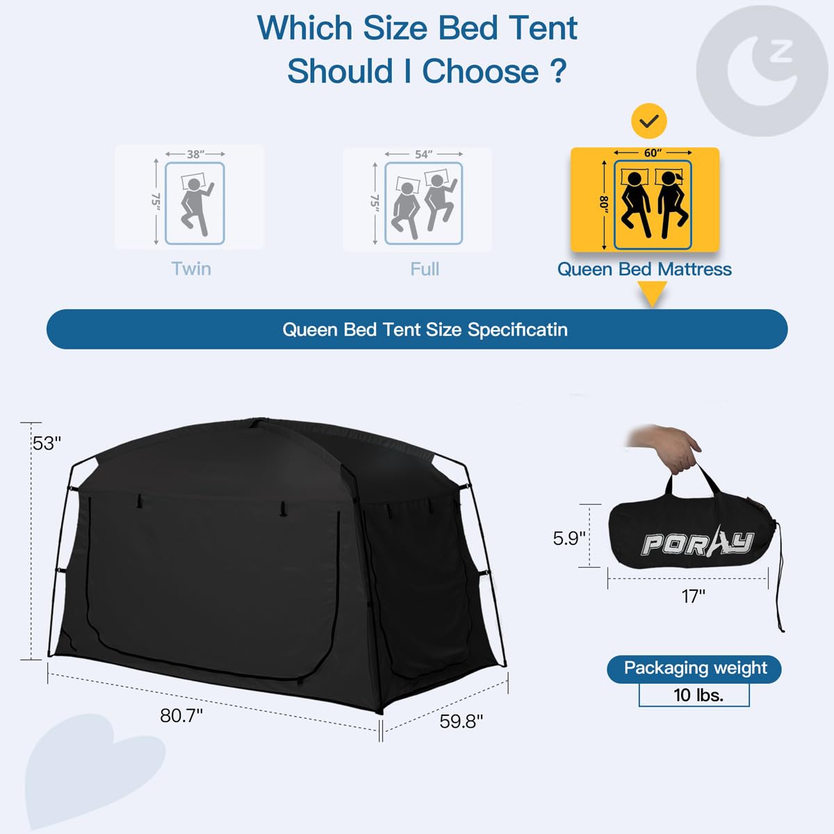 Bed Tent,Portable Privacy Sleeping Bed Canopy,Blackout 90% Drapes for Kids and Adult,Full Size Indoor Space Tent with Breathable Large Mesh Windows(Black, Full)