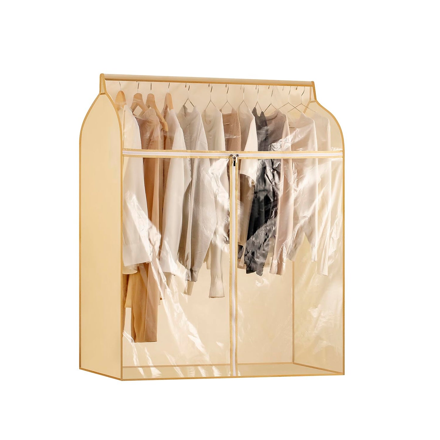 TEMUORG Garment Bags for Hanging Clothes Storage Closet Garment Rack Cover Dust Proof Coat Protector for Suits Jackets with Large Clear Window (Beige)