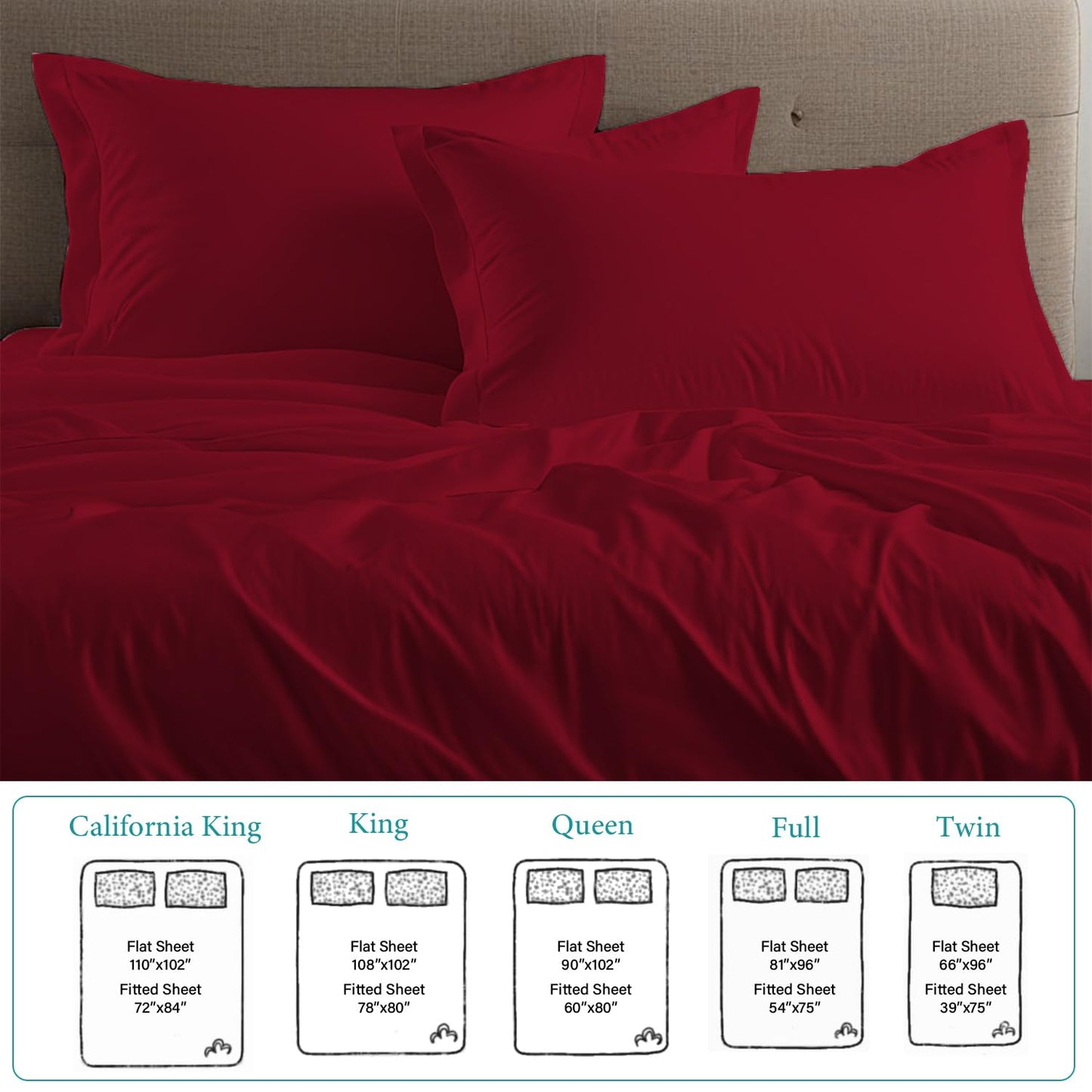 100% Egyptian Cotton Sheets Queen Size High Thread Count 4 Piece Luxury Queen Bed Sheet Set Breathable Cooling Sheets Deep Pockets Fit up to 17" Mattress Soft Sateen Weave Bedding Sheet Burgundy