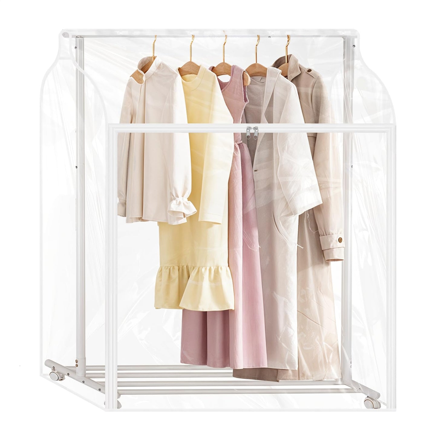 2 Pack Clear Garment Rack Cover Hanging Garment Bag for Closet Dustproof Clothes Rack Cover with Clear Window and Zipper Large Clothing Bags Dress Protector