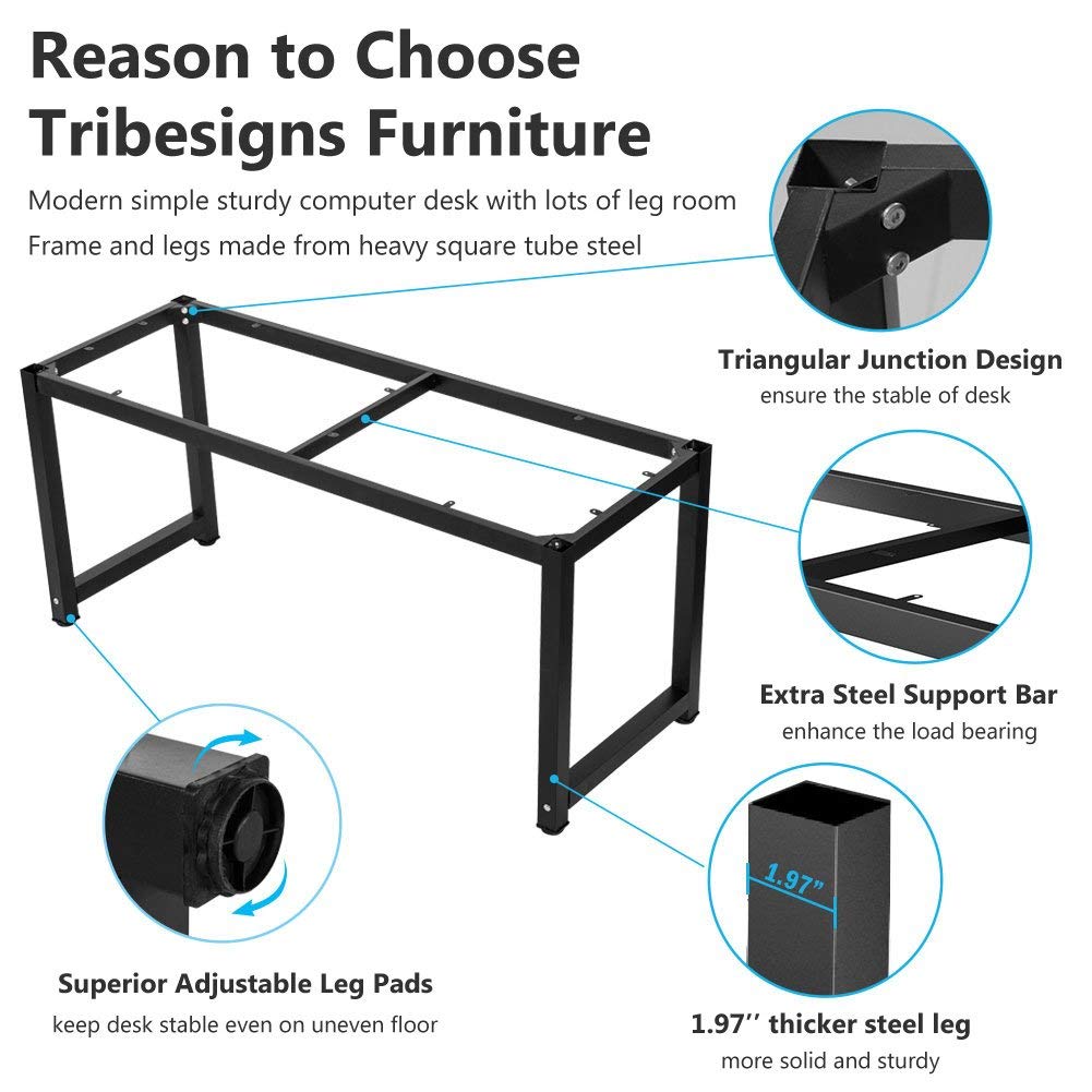 Tribesigns Modern Computer Desk, 63 inch Large Office Desk Computer Table Study Writing Desk Workstation for Home Office, Black Metal Frame