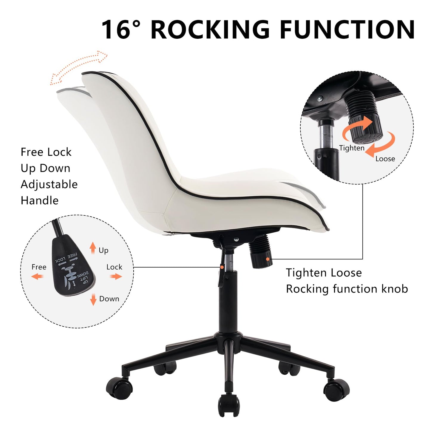 YOUNIKE White Ergonomic Home Office Desk Chair No Arms Comfy Small Criss Cross Chair with Wheels Swivel Adjustable Modern Vanity Chair with Back Armless Cute Leather Upholstered Rolling Task Chair