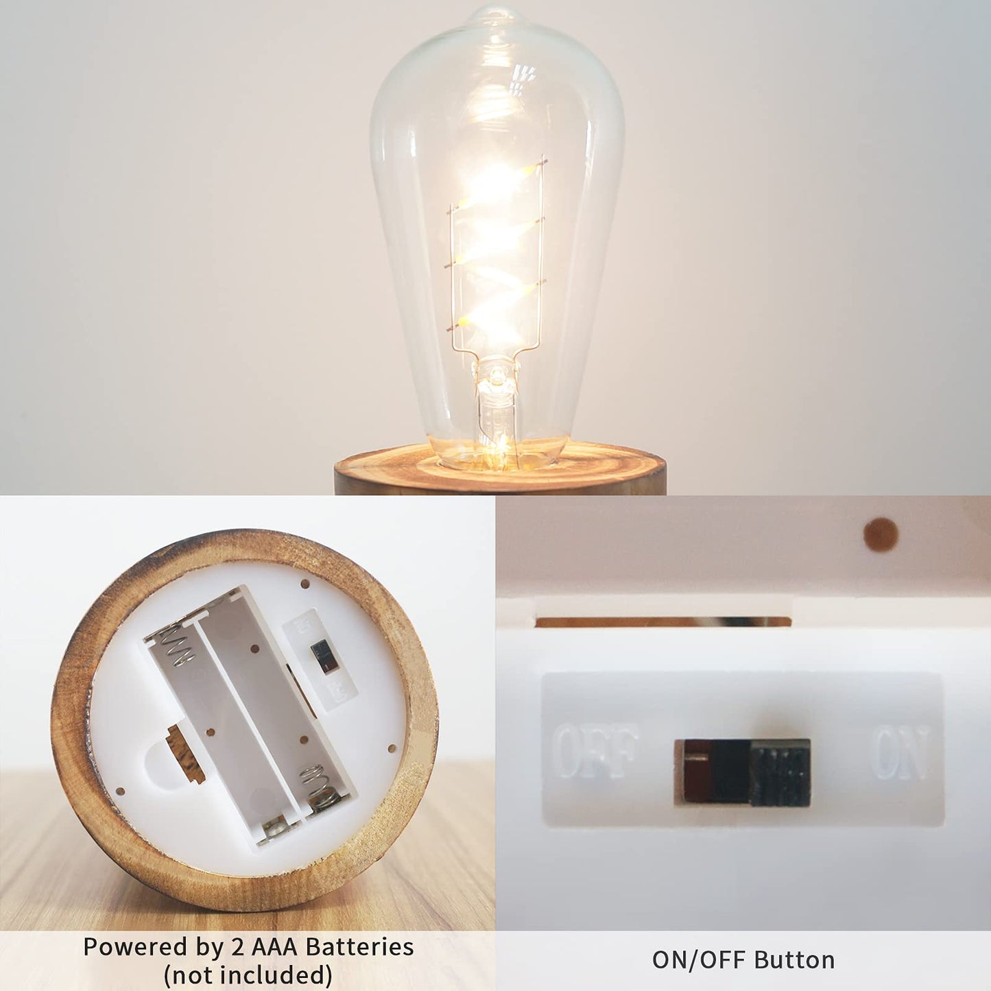 YiShine Battery Operated Table Lamp Wood Night Light Decorative Table Light for Bedroom Living Room Lights Bedside Table Lamp Desk Decorative Lights Bright Light Festival Home Decoration(Single)