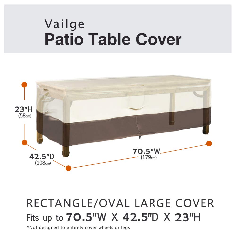 Vailge Rectangular/Oval Patio Table Cover, Heavy Duty and Waterproof Outdoor Lawn Patio Furniture Covers, Large Beige & Brown