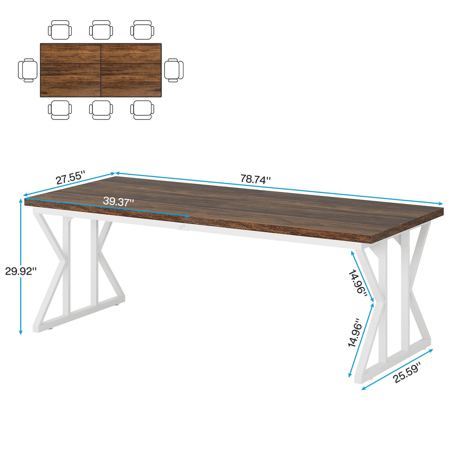 Tribesigns Farmhouse Dining Table for 6-8 People, 78.7-Inch Rectangular Wood Dining Table, Rustic Kitchen Table with Heavy Duty Metal Legs for Dining Room