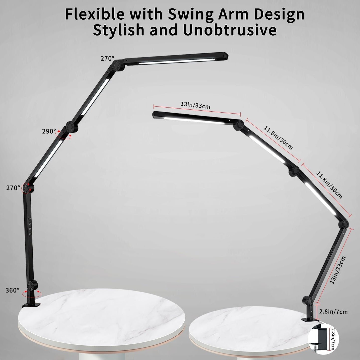 Vimeepro LED Desk Lamp with Clamp & Flexible Arm - 3 Light Sources, 4 Color Modes & 5 Brightness Levels, Eye-Caring Table Light with Memory Function