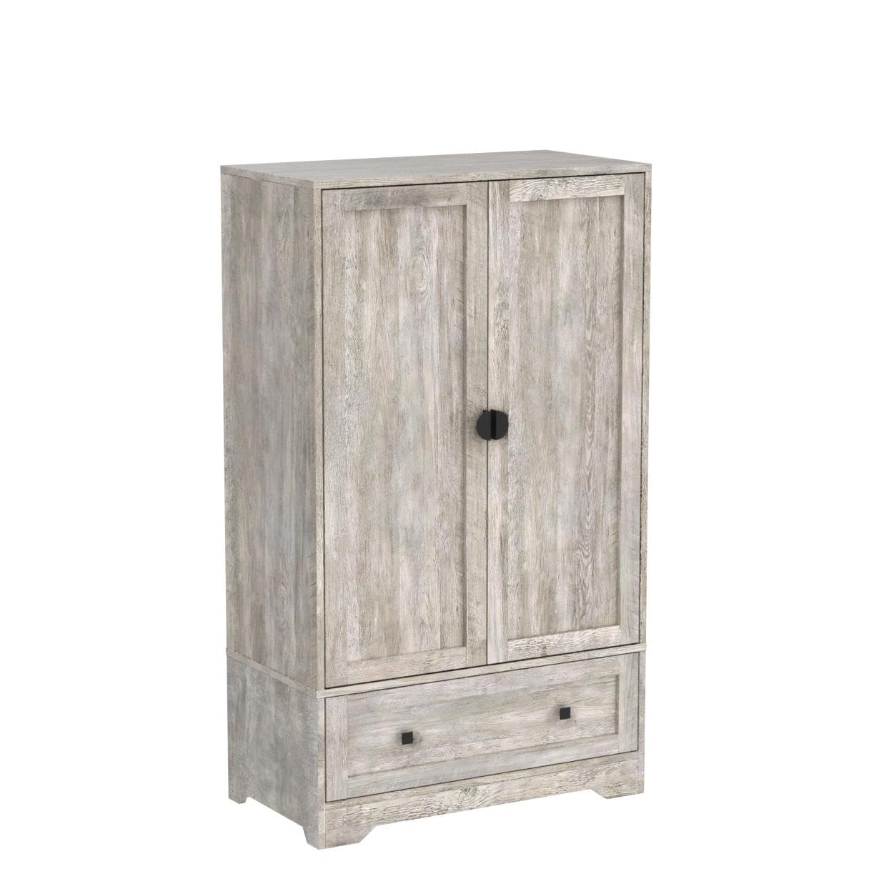 VINGLI Wide Armoire Wardrobe Closet with Hanging Rod, Adjustable Shelves and Drawer, Freestanding Wardrobe Closet with Doors, Bedroom Armoires and Wardrobes, Rustic Grey