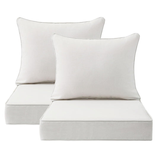 Unimatta Outdoor Patio Chair Cushions Set, 24" x 24", Set of 2, Water-Repellent, Fade Resistant, Deep Seat Bottom and Back Cushion for Backyard, Couch, Sofa and Patio Furniture, Linen