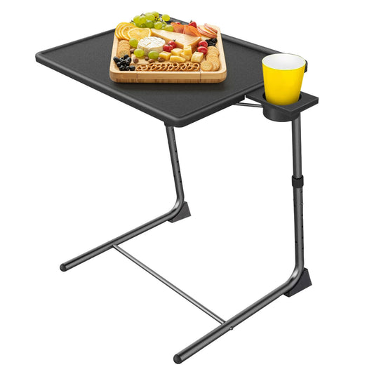 ZUCONKITCH Adjustable TV Tray Tables with 6 Height & 3 Tilt Angle, Folding TV Dinner Tray,TV Table with Cup Holder on Bed & Sofa (1 Pack, Black)