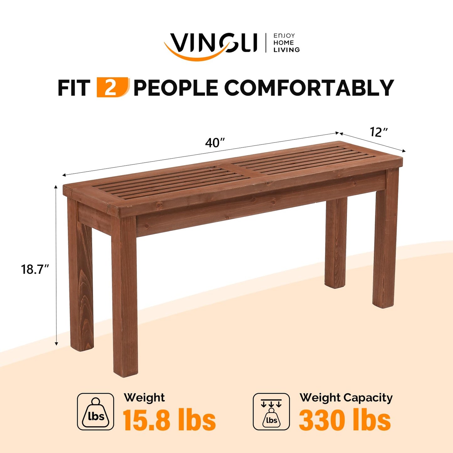 VINGLI Outdoor Wooden Bench, 40” Porch Bench Outdoor Backless Garden Bench, Small Outdoor Bench for Deck Patio Entryway