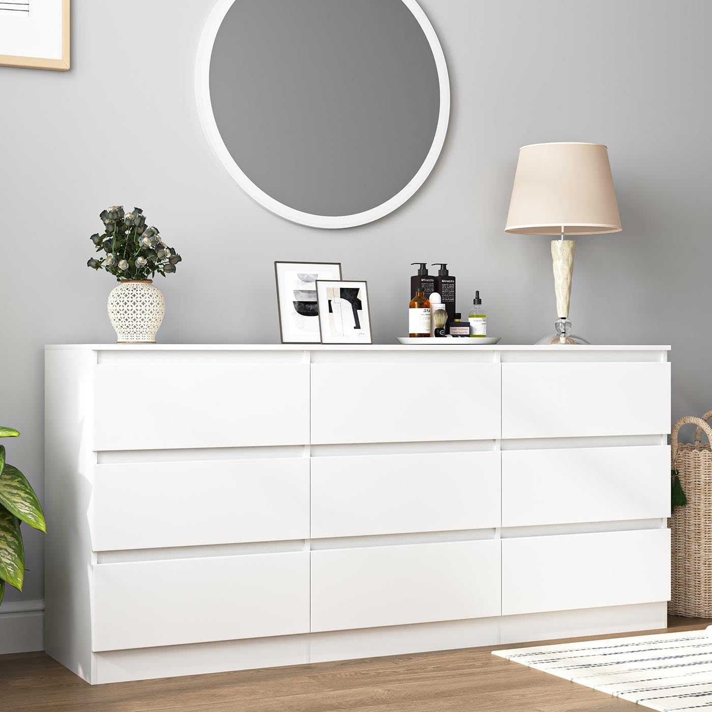 VERYKE White Dresser for Bedroom,Modern Long 9 Drawer Dresser with Deep Drawer,Large Storage Chest of Drawers,Wide Wood Bedroom Storage Furniture,TV Stand for Living Room
