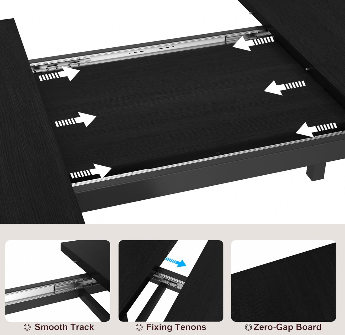 VECELO 7-Piece Dining Table Set with 6 Square Stools, 63" Expandable Kitchen Table with USB Charging & Metal Frame for 2/4/6, Wood Dinette Perfect for Small Spaces, Easy Assembly, Black