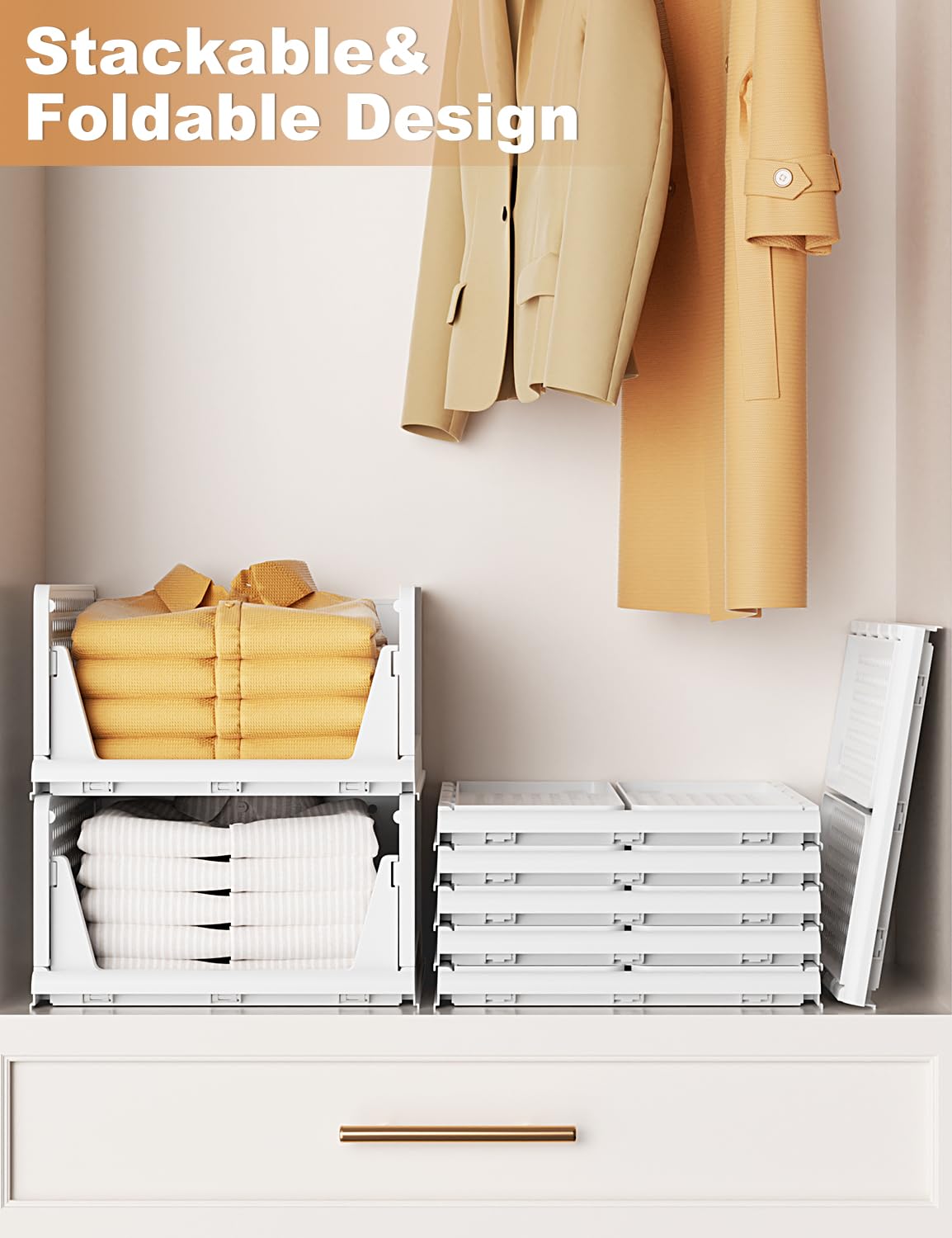 5 Pack Closet Organizer System, Stackable Plastic Clothes Storage Basket, Stackable, Foldable Organizers for Wardrobe Clothes Organizer Suitable for Bedrooms Bathrooms Kitchen Living Rooms Office Dorm