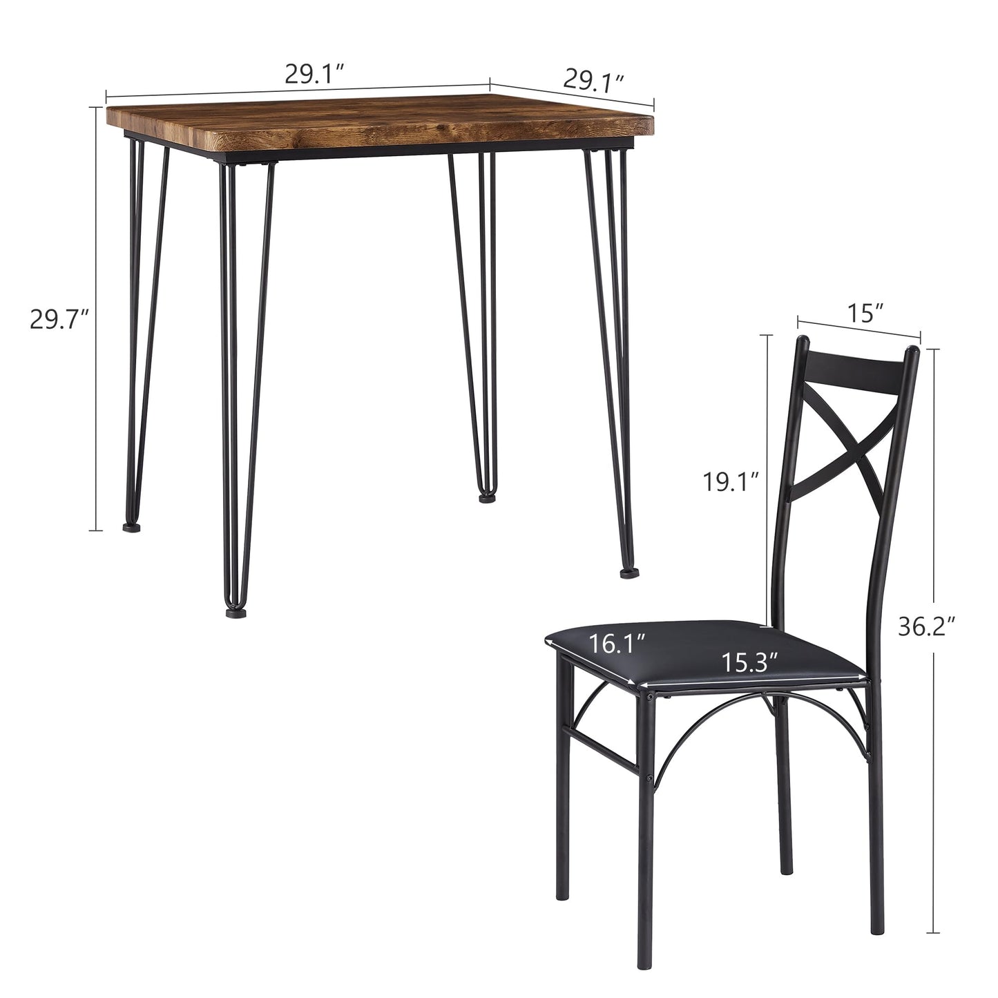 VECELO Kitchen Dining Room Table Set with 2 Chairs for Small Space, Apartment,Metal Steel Frame