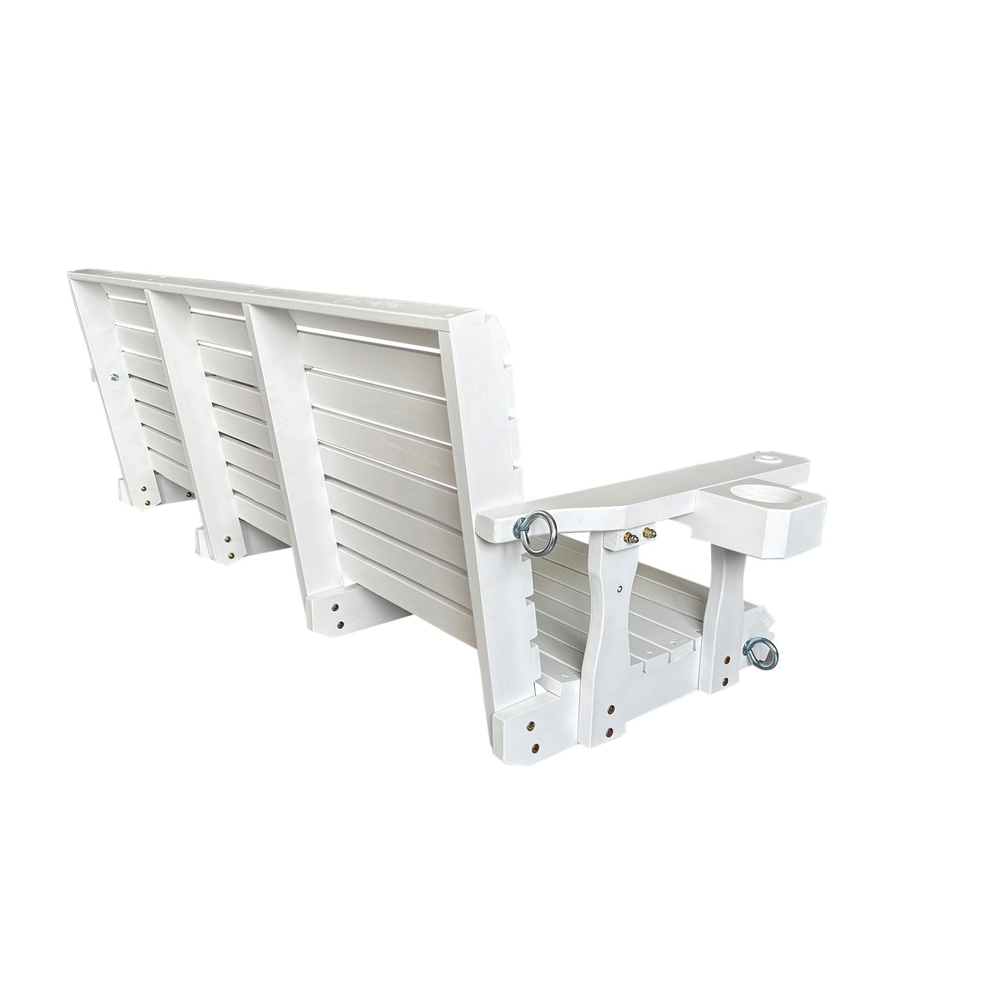 Wooden Porch Swing 3-Seater, Bench Swing with Cupholders, Hanging Chains and 7mm Springs, Heavy Duty 880 LBS, for Outdoor Patio Garden (Pure White, 5 FT Extra Large)