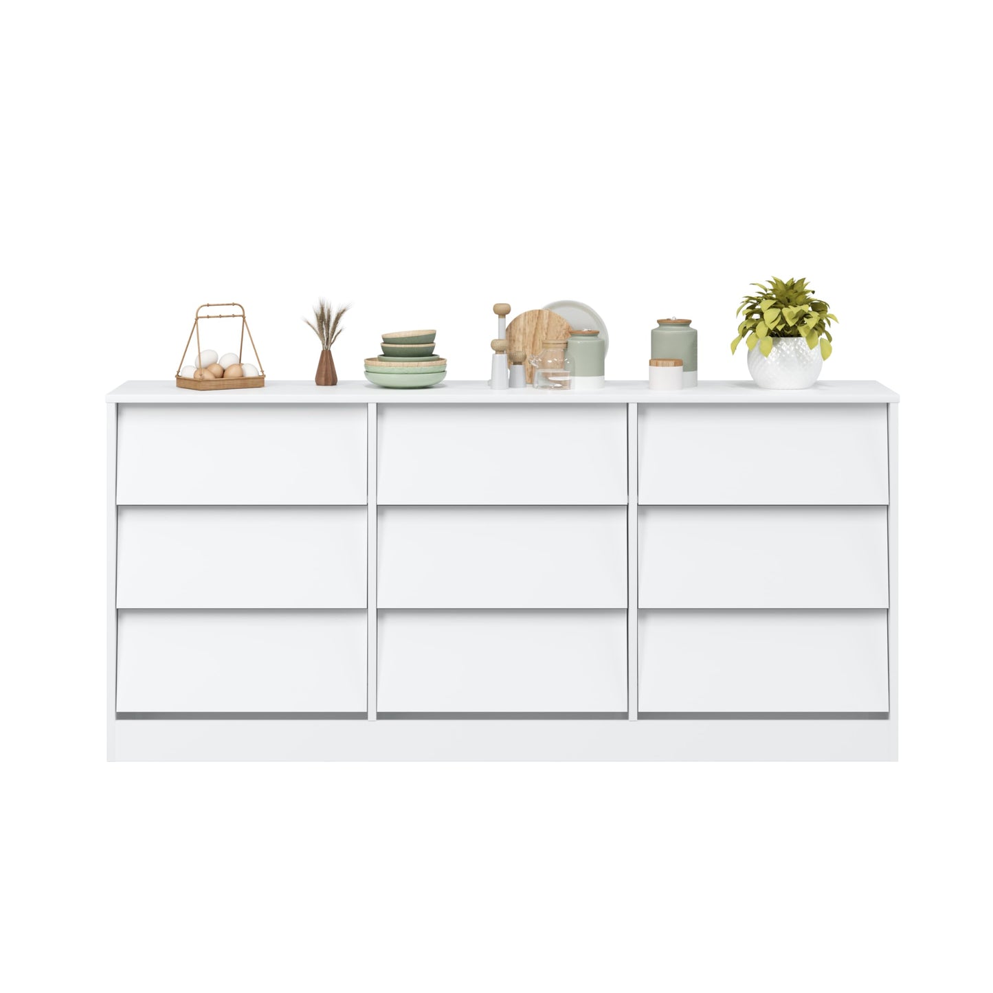 XSUQGP 9-Drawer Dressers for Bedroom,Wooden Dresser TV Stand,Storage Cabinet Drawers Handle Free,Modern Chest of Drawer Organizer Unit for Hallway,Living Room,White