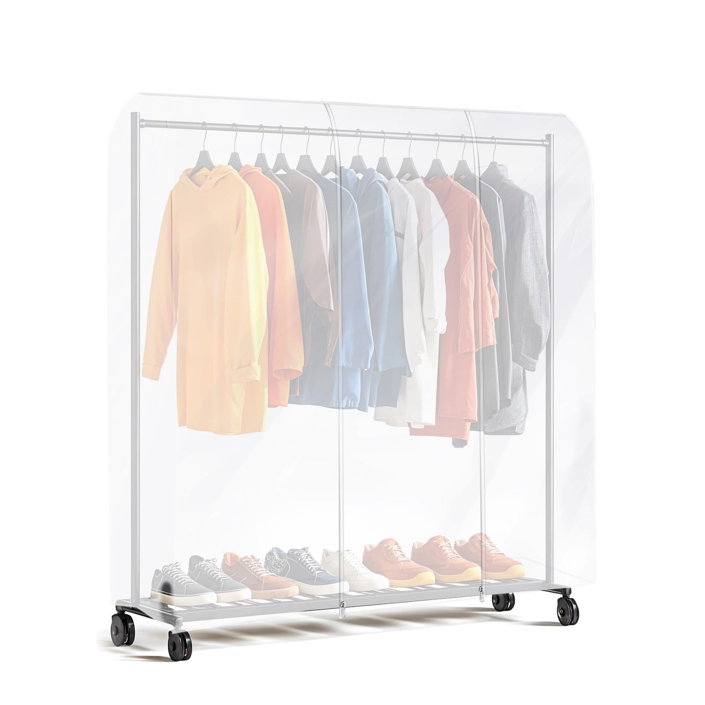 Translucent Clothes Rack Cover 6Ft Garment Rack Cover Clothing Rack Cover With 2 Durable Zipper Waterproof Clothes Protector for Garment Rack (71"L x 20"W x 60"H, Rack Not Included)