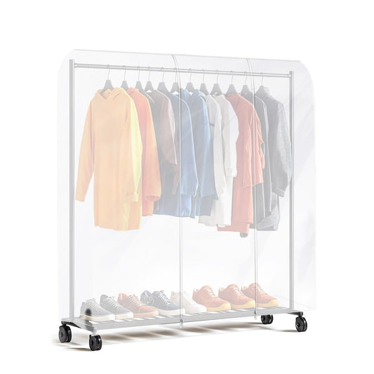 Translucent Clothes Rack Cover 6Ft Garment Rack Cover Clothing Rack Cover With 2 Durable Zipper Waterproof Clothes Protector for Garment Rack (71"L x 20"W x 60"H, Rack Not Included)