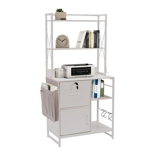 Zethvax Vertical File Cabinet,Filing Cabinet with Shelves,Charging Station,Hanging Pouch and Hooks,Vertical Filing Cabinet Fits Letter/A4/Legal Size (White)