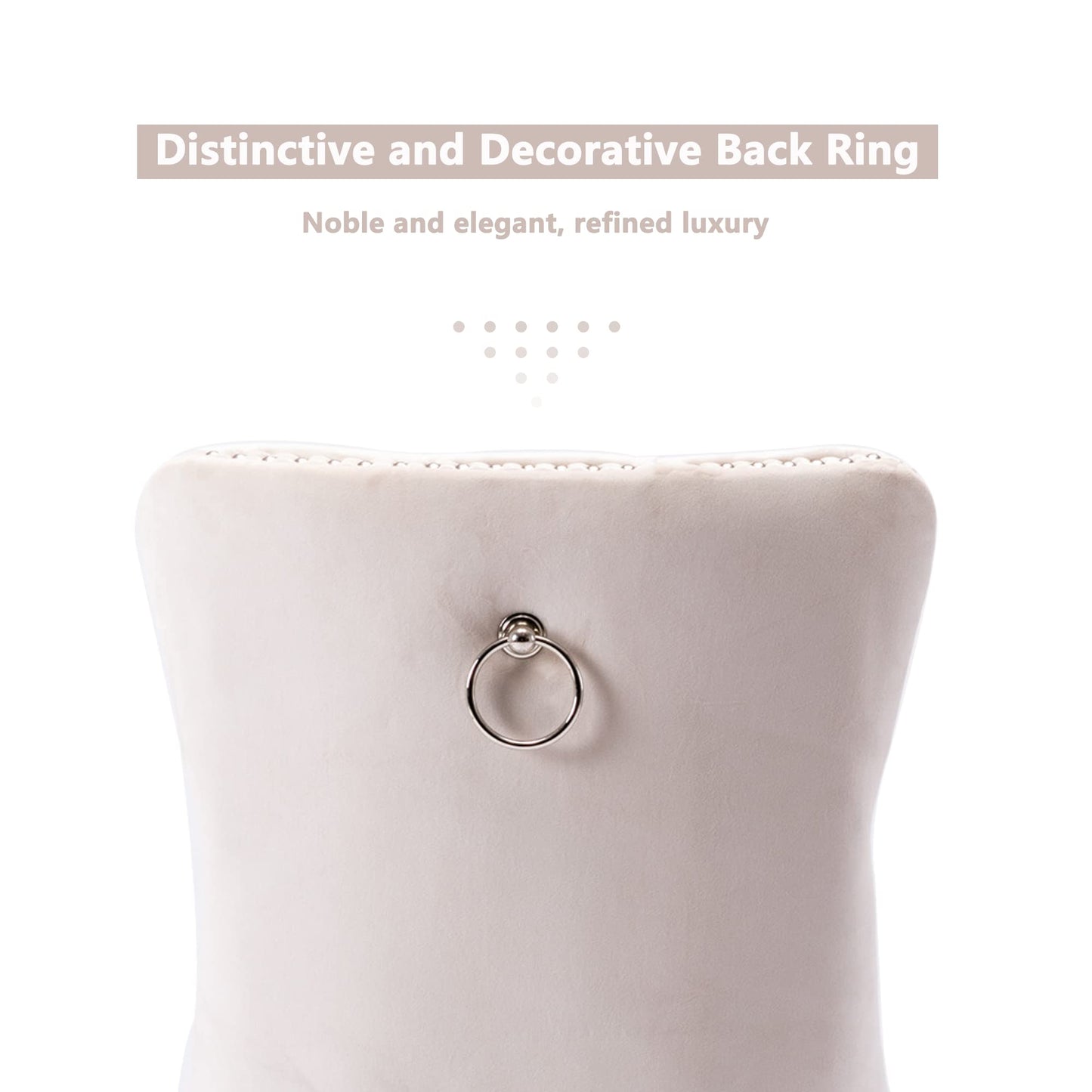 Virabit Tufted Dining Chairs Set of 6, Velvet Upholstered Dining Chairs with Nailhead Back and Ring Pull Trim, Solid Wood Dining Chairs for Kitchen/Bedroom/Dining Room (Beige)