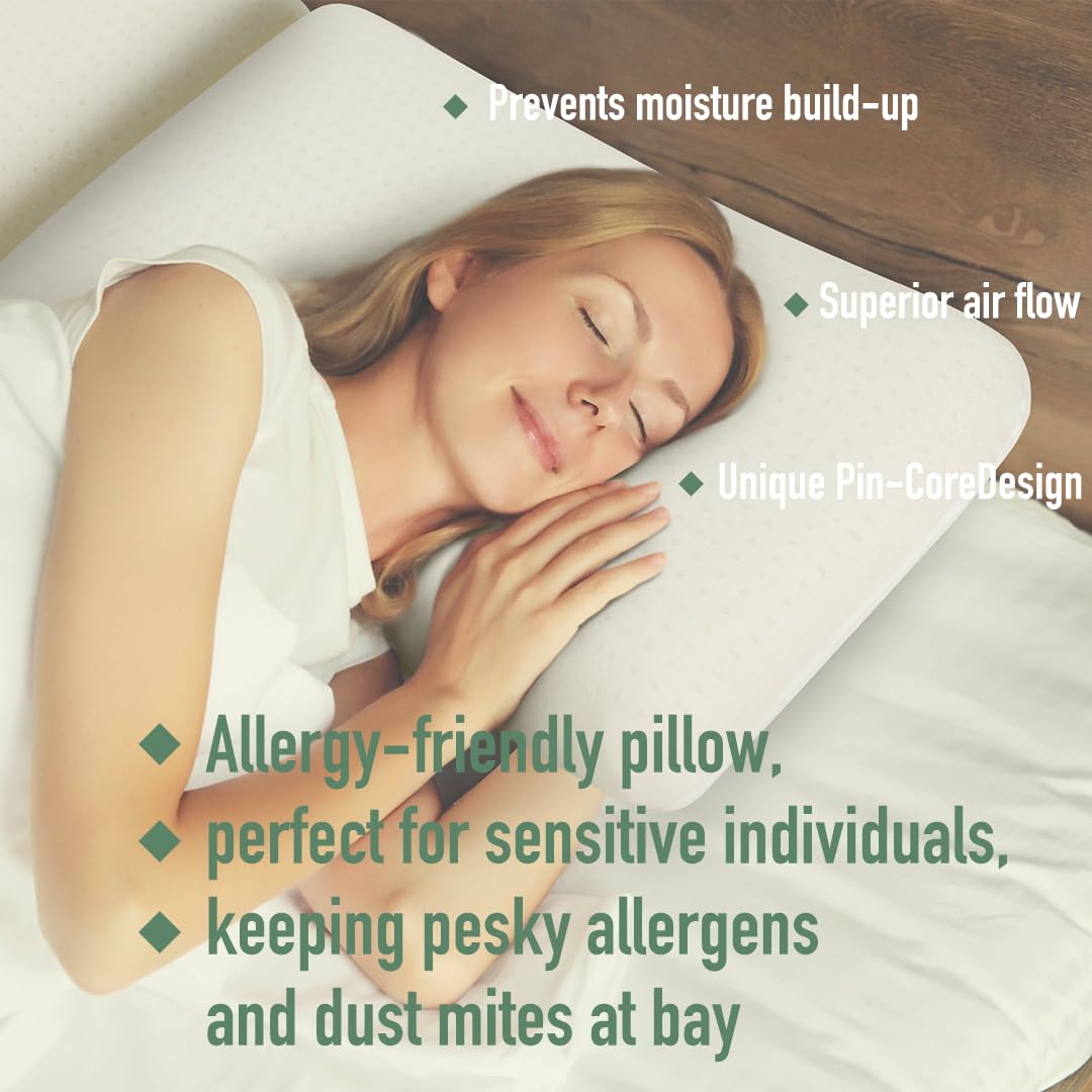 100% Natural Latex Pillow with Removable Cotton Cover (Standard, Firm), Strong Support Travel Pillow, Premium Bed Pillow for Sleeping, Neck Pain Relief Help, Head Support for Side Back Stomach Sleeper
