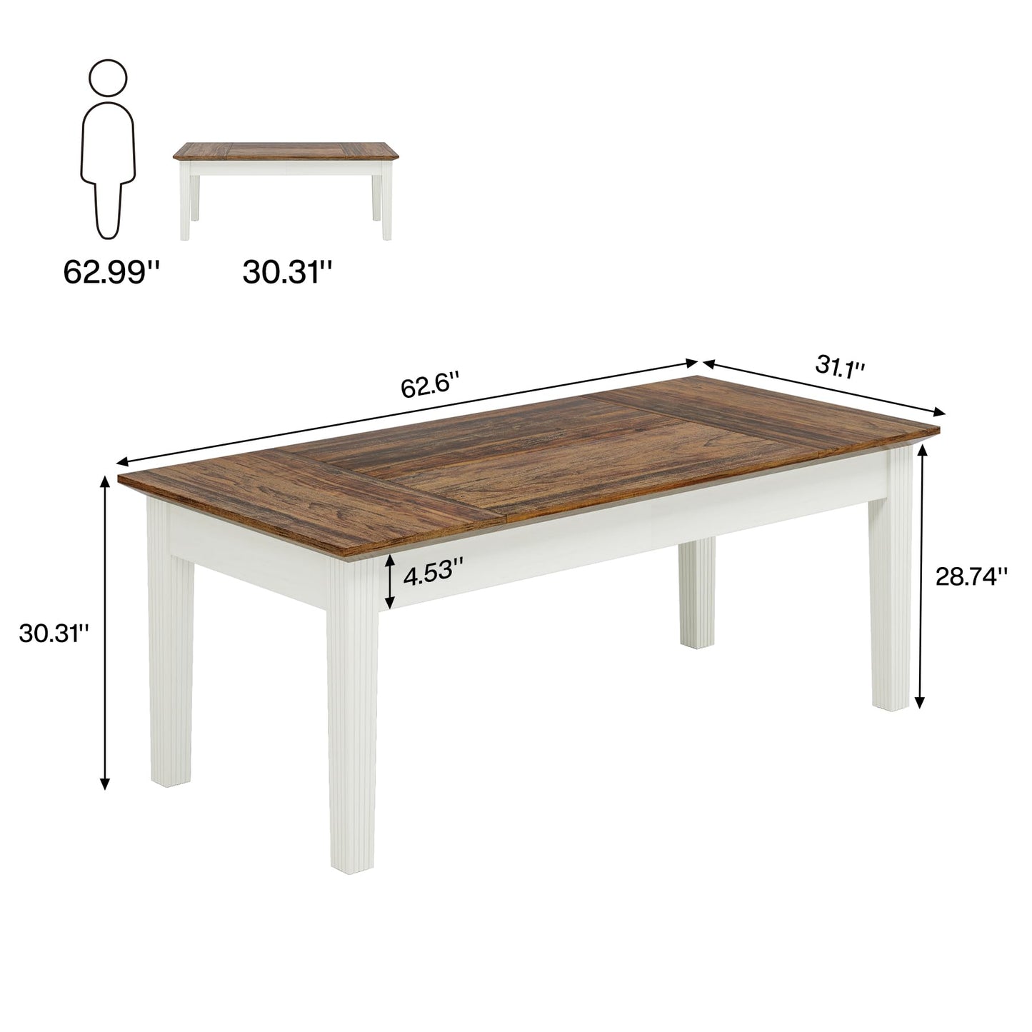 Tribesigns Dining Table for 4-6 People, 62-Inch Rectangular Kitchen Table with Solid Wood Legs, Modern Farmhouse Dinner Table for Dining Room, Kitchen, Living Room, Rustic Brown & Cream White