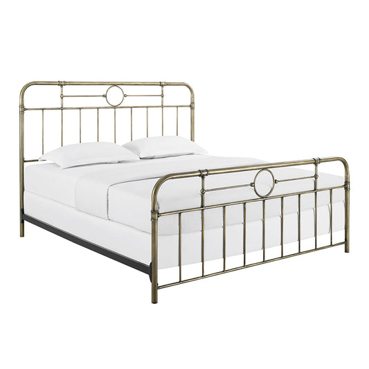 Walker Edison Vintage Antique Metal Iron Pipe King Size Bed Headboard Footboard Bed Frame Bedroom, King, Bronze
