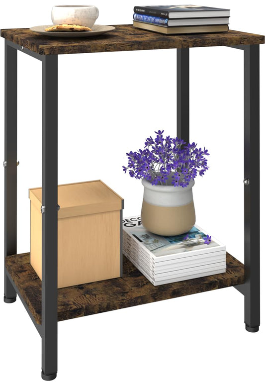 Tigerden 2 Tier Side Table, Heavy Duty End Table with Shelves, Narrow nightstand Table for Small Spaces, Record Player Table for Bedroom, Living Room, Sofa Couch - Rustic Brown & Black