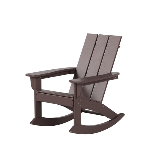 WestinTrends Ashore Patio Rocking Chair, All Weather Poly Lumber Plank Adirondack Rocker Chair, Modern Farmhouse Outdoor Rocking Chairs for Porch Garden Backyard and Indoor, Dark Brown