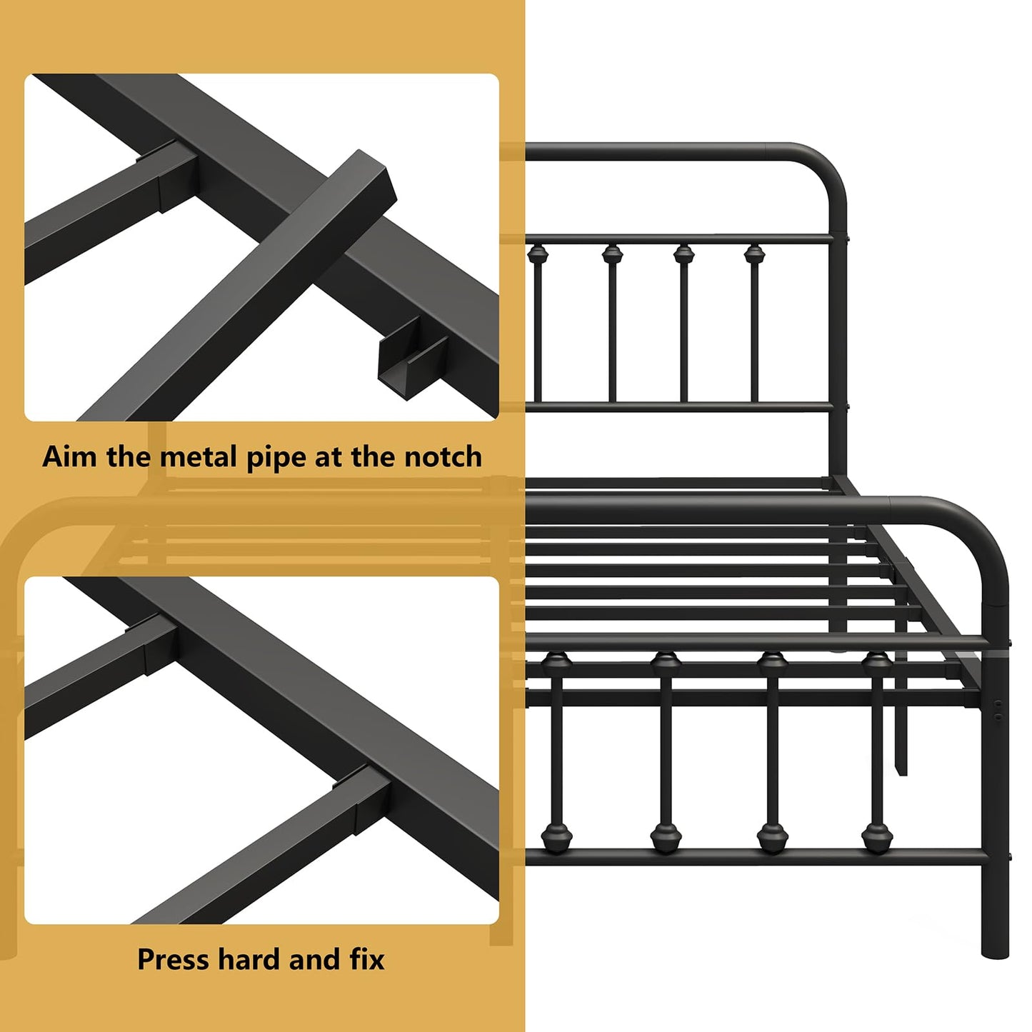 Vengarus Metal Bed Frame,Full Size Bed Frame with Headboard,Structurally Stable, Heavy Duty Steel Slat Supported,Under Bed Storage,No Box Spring Needed,14 Inch,Black