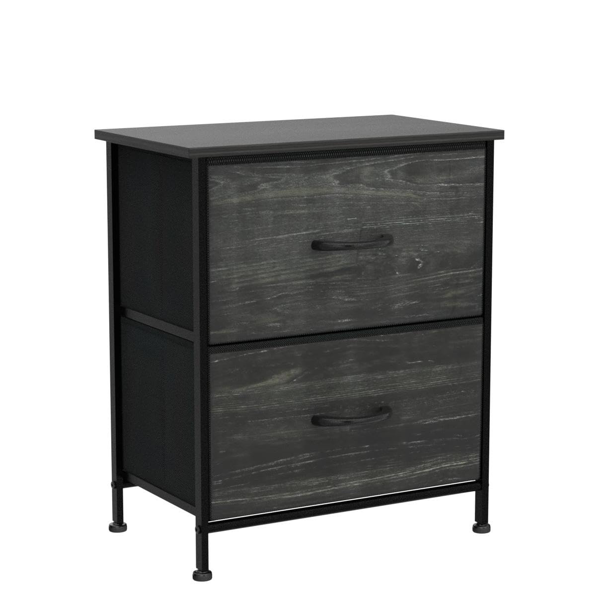 WLIVE Night Stand Set 2, Nightstand with 2 Fabric Drawers, Small Dresser for Bedroom, Bedside Table for Small Spaces, Dorm, Charcoal Black Wood Grain Print