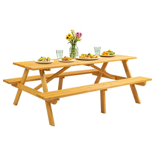 Premium Picnic Tables Outdoor Wooden Picnic Table Set with Benches & Umbrella Hole - Stylish and Spacious Seating for 6-8 People - Perfect for Backyard, Porch, and Garden Gatherings