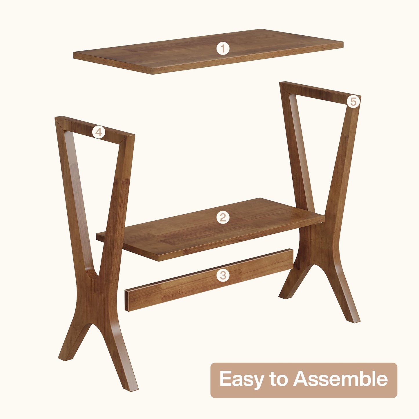 TRIBEWOOD Solid Wood End Table Set of 2, 2-Tier Storage Shelves Sofa Couch Side Table with Sturdy Legs, Wooden Narrow Retro Nightstand for Small Spaces, Bedroom, Living Room, Apartment, Vintage Brown