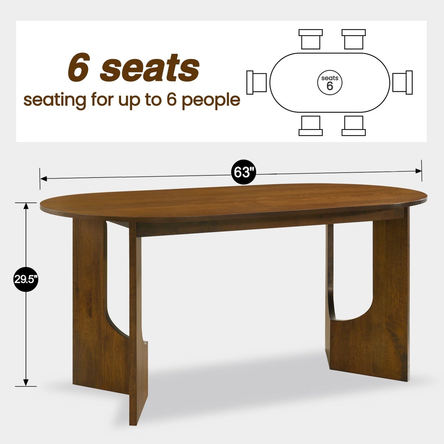 VESCASA Oval 63" L Dining Table with 47.25" L Bench, Walnut Wood Kitchen Table Set for Dining Room, Restaurant, 1 Table with 1 Bench