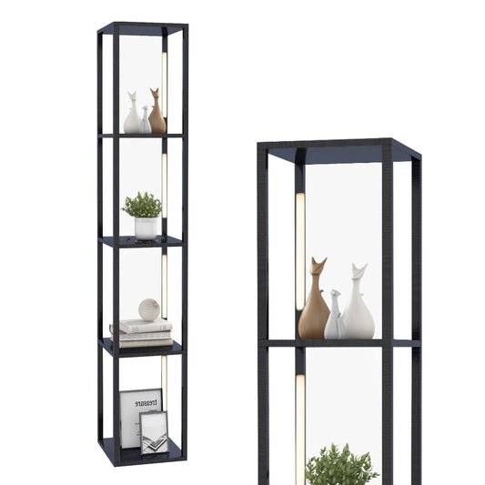 Tall Floor Lamp with Shelves, 3-Level Dimmable LED Light, Rotatable Poles, Foot Switch, 4-Tier Reading for Living Room, Bedroom, Office Decor