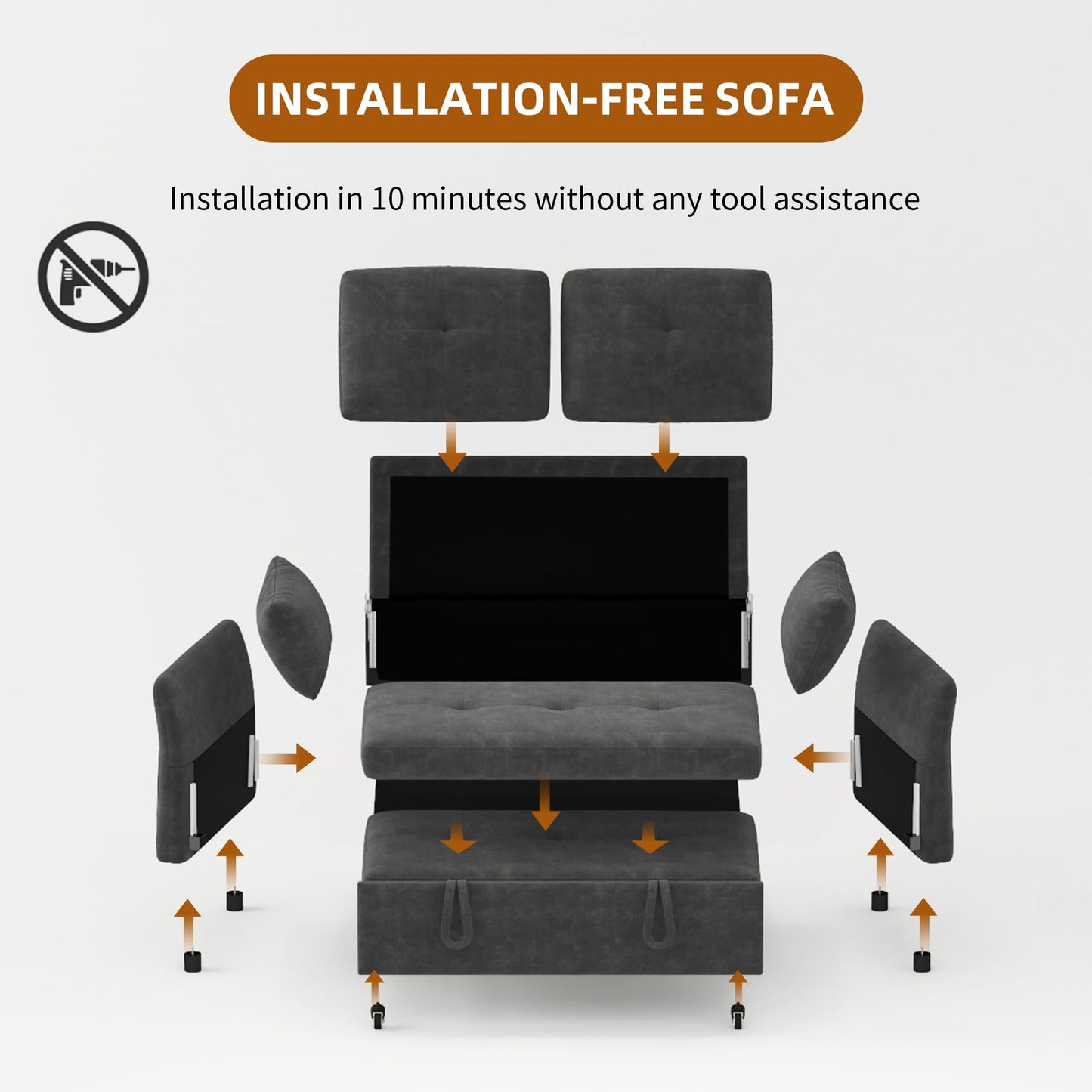 DEYGIA 3 in 1 Convertible Sleeper Sofa Bed, 53" Pull Out Couch with Adjustable Backrest,Storage Pockets and Toolless Assembly. Futon Couch for Living Room, Bedroom. (Black)