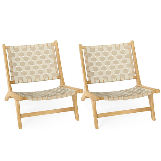 Tangkula Teak Wood Patio Dining Chair, Outdoor Wooden Mid-Century Accent Armless Chair w/Webbing Seat & Backrest, for Living Room, Balcony, Porch, Backyard, Lawn, Poolside, Garden, Deck (Natrual,2)