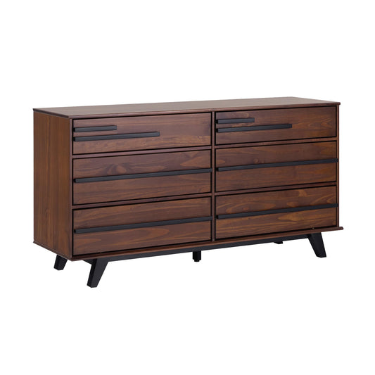 Walker Edison Malhia Contemporary Minimalist Solid Wood 6-Drawer Dresser, 60 Inch, Walnut