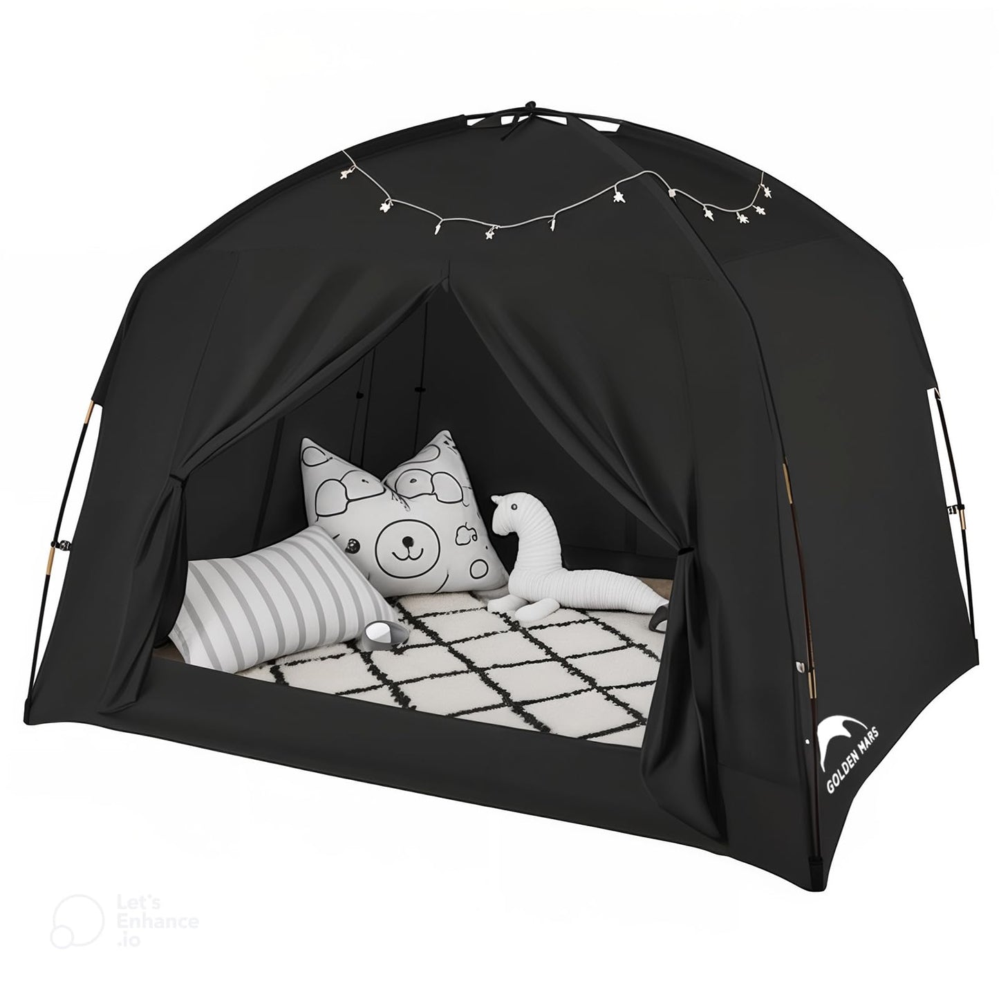 Bed Tents for Kids and Adult, Portable 100% Breathable and 93% Blackout Toddler Dream Play Tent, 3 Doors Big Privacy Space Sleeping Canopy for Floor or Twin Full Queen Sizes Bed (Black, Twin-Size)