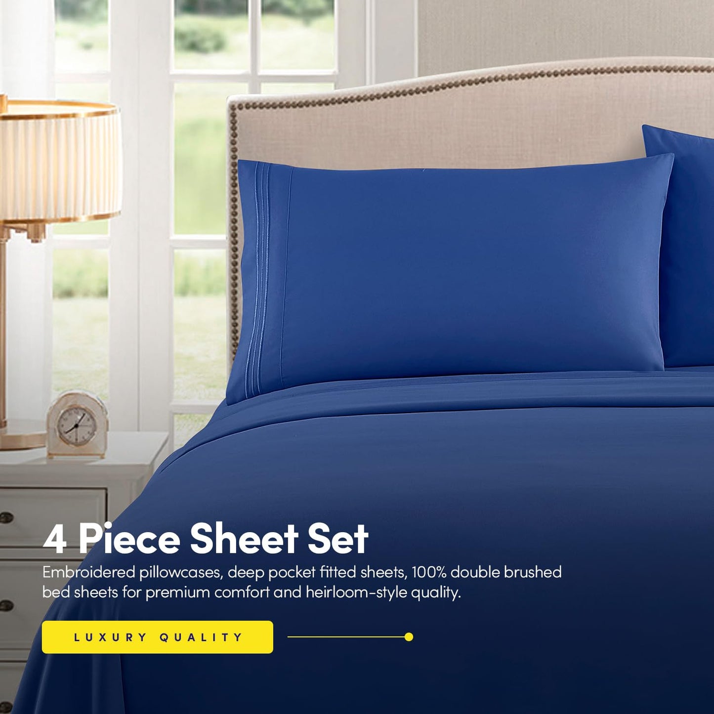 1500 Supreme Collection Full Sheet Sets Royal Blue - Luxury Hotel Bed Sheets and Pillowcase Set for Full Mattress - Extra Soft, Elastic Corner Straps, Deep Pocket Sheets, Full Royal Blue