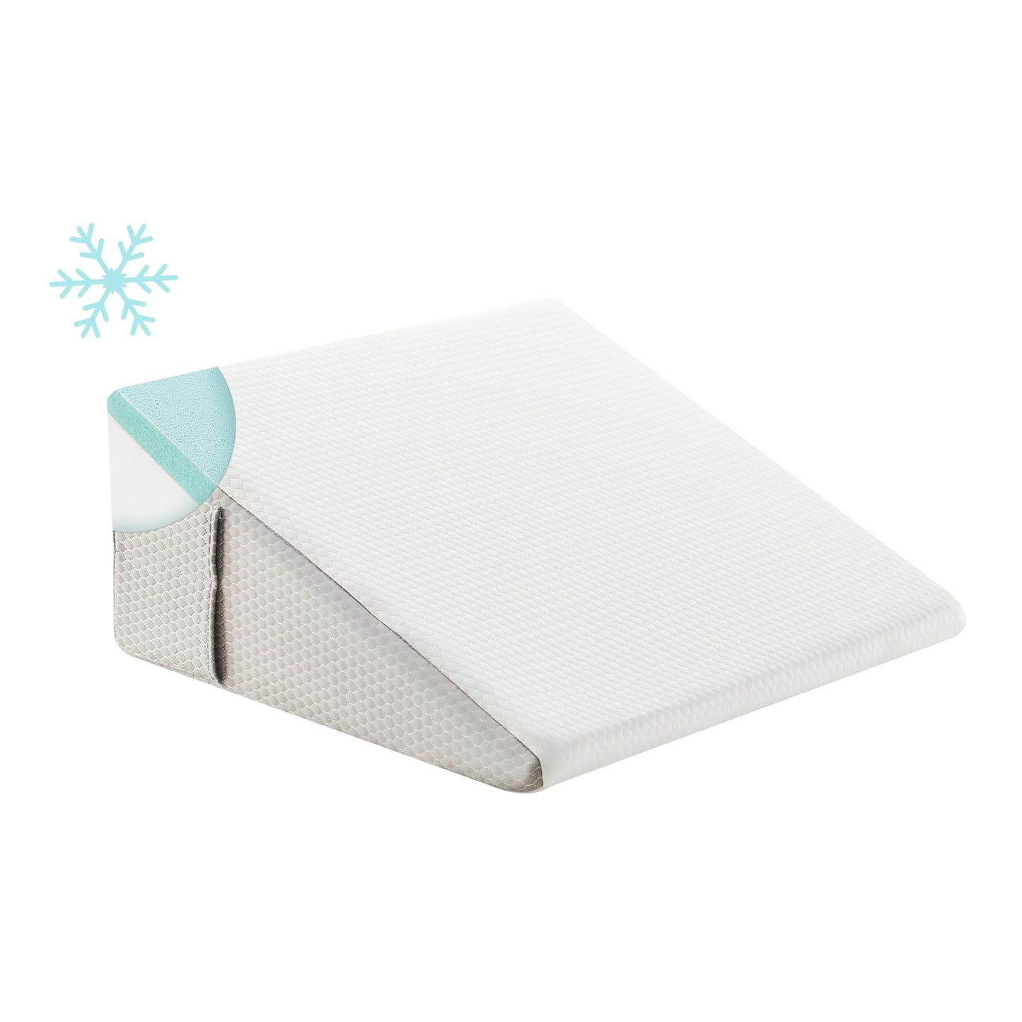 Bedluxe Wedge Pillow for Sleeping, 8 inch Bed Wedge Pillow, Elevated Body Pillow for Back Support, Acid Reflux, Leg, Neck Pain, Snoring, Triangle Pillow Wedge - Cooling Memory Foam Top, White/Grey