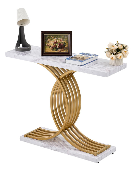 VEVOR Entryway Table, 39.4 Inch Gold Console Table, Narrow Console Table with Metal Frame, Modern Console Sofa Table for Living Room, Entryway, Hallway